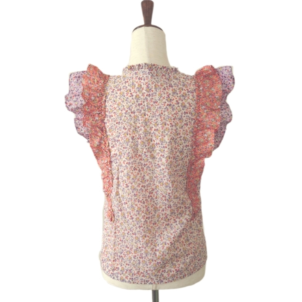 ANN TAYLOR Floral Ruffle Trim Shell Blouse Top Pink Orange Lilac Size XS - Picture 4 of 13